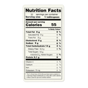 Storleka Burk i Jelly Food Nutrition Facts Label Fraktsedel