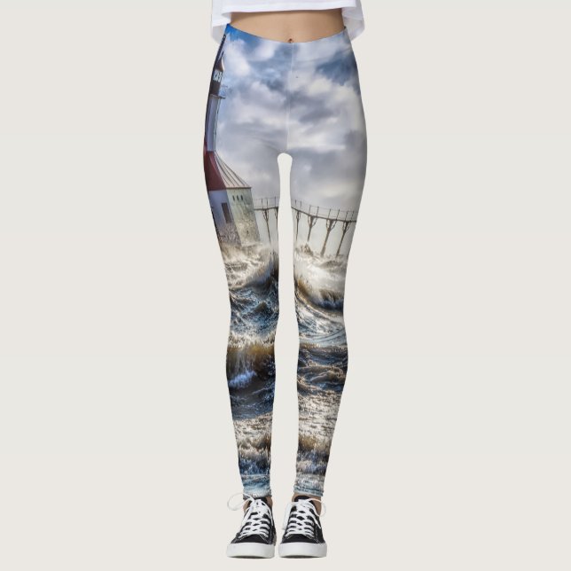 Storm at St Joseph Lighthouse Leggings (Framsida)