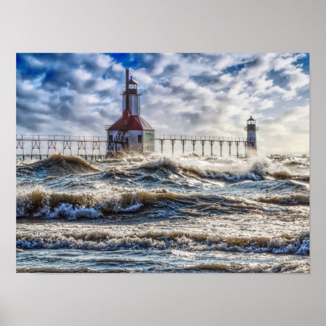 Storm at St Joseph Lighthouse Poster (Framsidan)