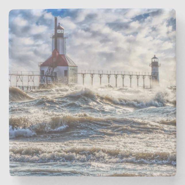 Storm at St Joseph Lighthouse Stenunderlägg (Framsidan)