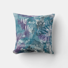STORM BLUE WATERCOLOR HIBISCUS PILLOW KUDDE