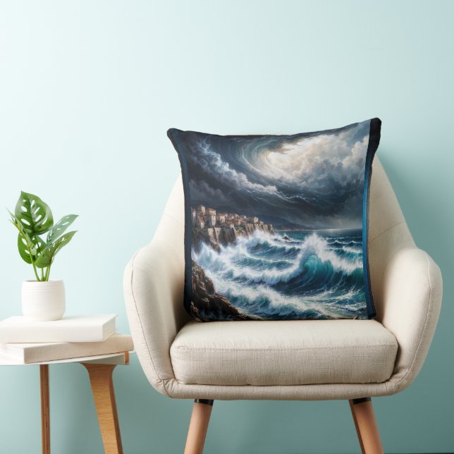 Storm by a Mediterranean Kusten AI Art by Xendor 7 Kudde (Stol)