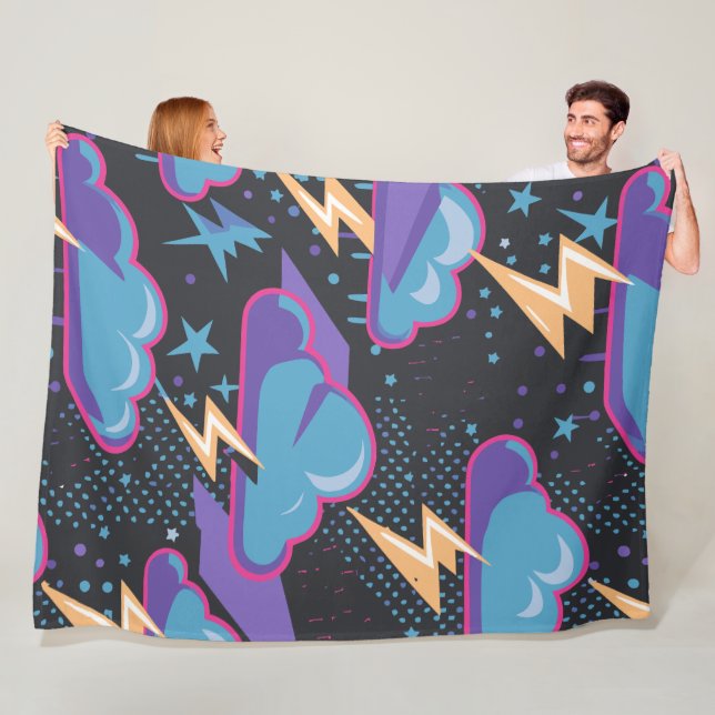 Storm Clouds, Blixtar Bults och Stars Mönster Fleecefilt (På plats)