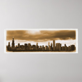 Storm Clouds Gathering - Chicago Skyline (Sepia) Poster