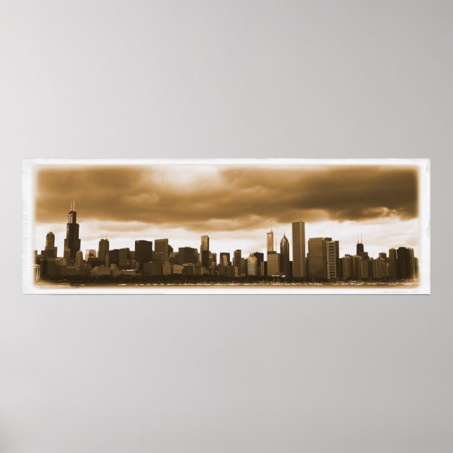 Storm Clouds Gathering - Chicago Skyline (Sepia) Poster (Framsidan)