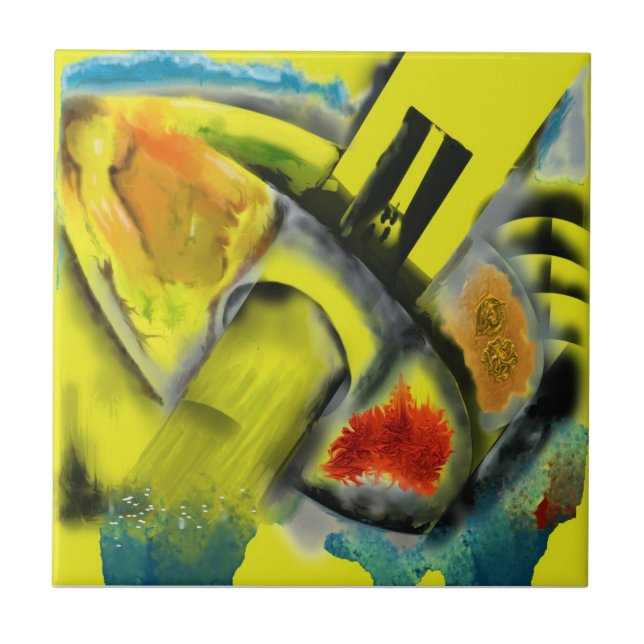 Storm - Digital abstrakt med gul bakgrund Kakelplatta (Framsidan)