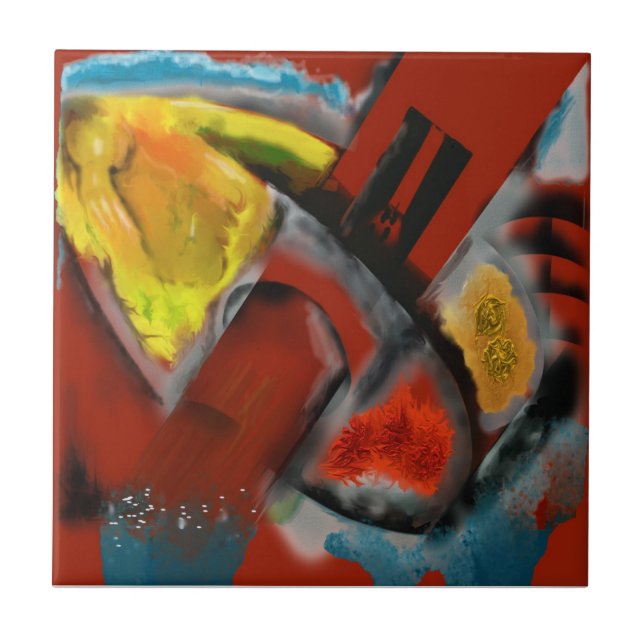 Storm - Digital abstrakt med röd bakgrund Kakelplatta (Framsidan)