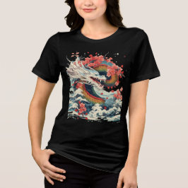Storm Dragon with Sakura and Waves T Shirt