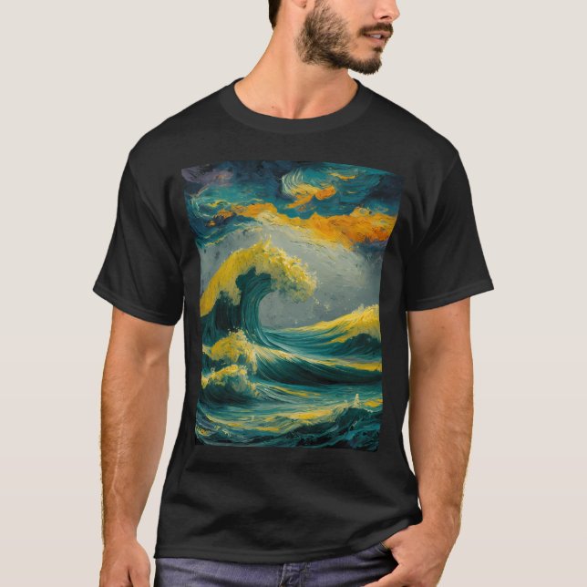 Storm i havet, oljemålning. t shirt (Framsida)