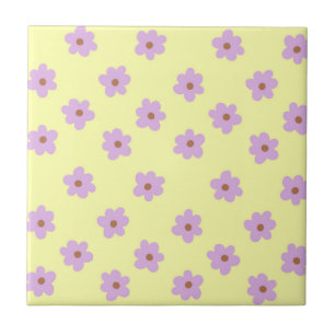 Storm Lila och Gult Flower Retro Cheerful Kakelplatta