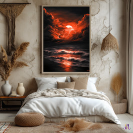 Storm over Crimson Måne - Monokrom Poster