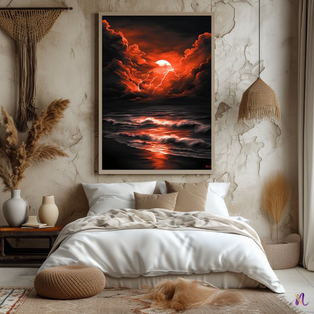 Storm over Crimson Måne - Monokrom Poster (Skapare uppladdad)