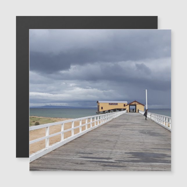 Storm över Queenscliff Pier Magnetkort (Fram/baksida)