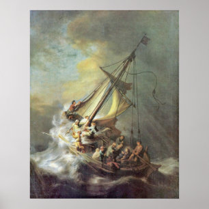Storm på havet av Galilee av Rembrandt Van Rijn Poster