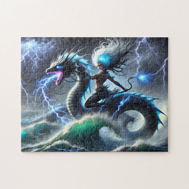 Storm Siren Lightning Sea Dragon Mermaid Pussel (Horisontell)