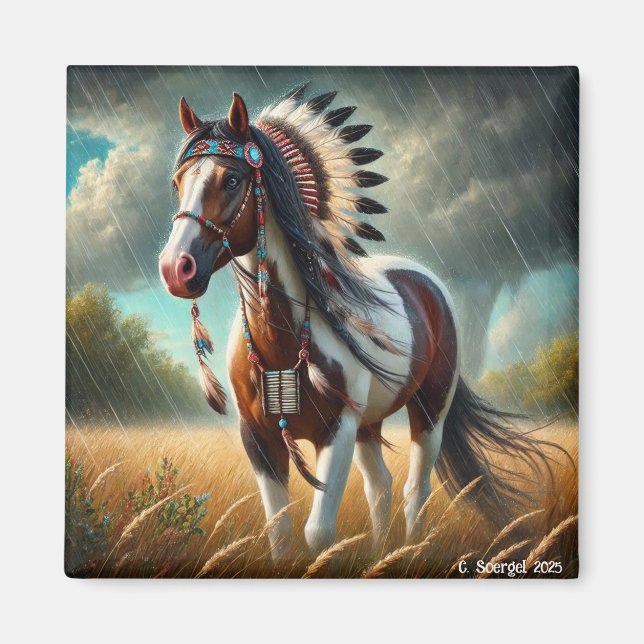 Storm Stallions Paint Horse Native American Magnet (Framsidan)