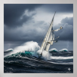 Storm-Tossed Sailboat Poster