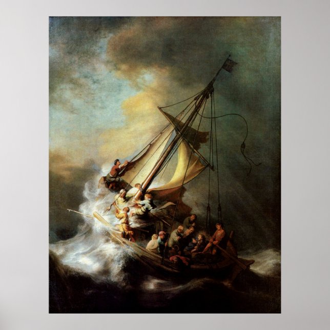 Storm vid Kanvastrycket Galilees hav Poster (Framsidan)
