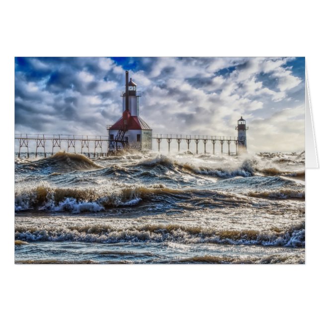 Storm vid St Joseph Lighthouse Tom Notkort OBS Kort (Framsidan Horizontal)