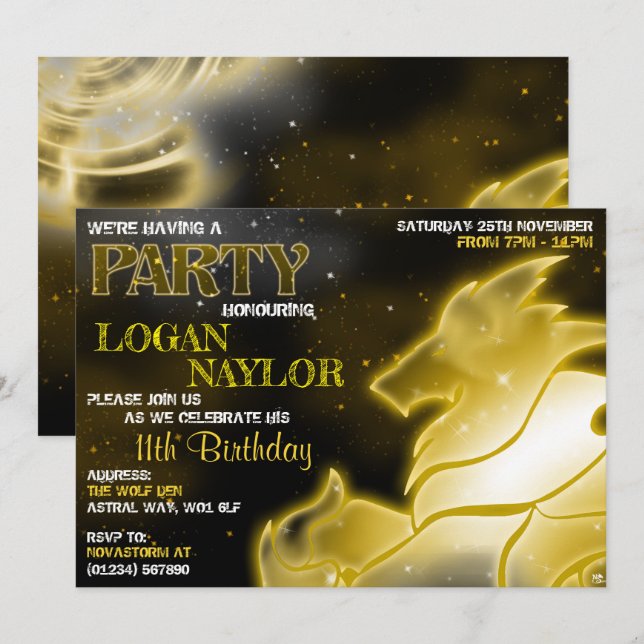 Storm Wolf Astral Glow Inbjudningar (Fram/baksida)