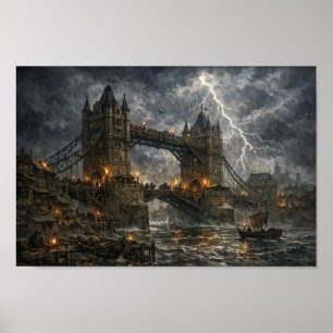 Stormbundet medeltida London Tower Bridge Affisch