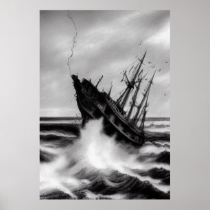 Stormen på havet AI Art Poster