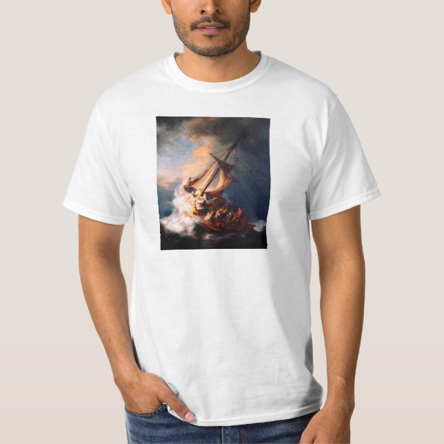 Stormen på havet vid Galilee Painting Rembrandt T Shirt (Framsida)