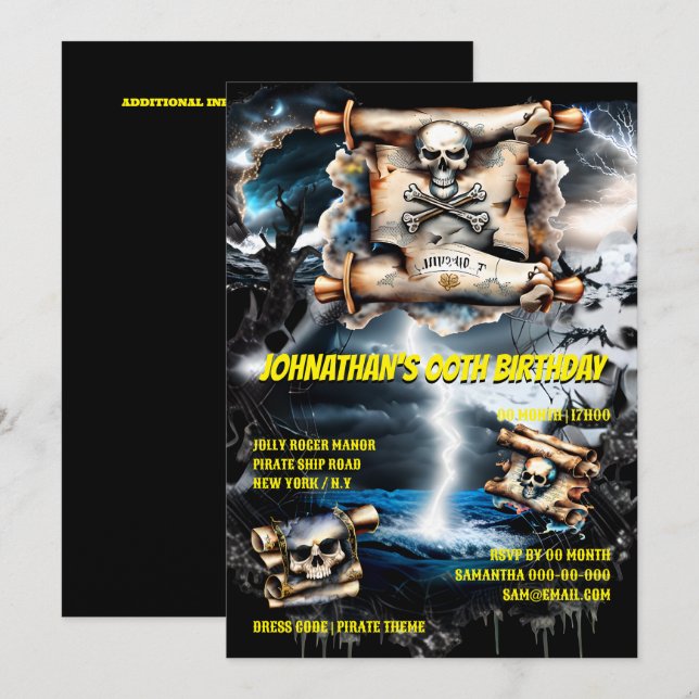 Stormen pirat i karta vid havets inbjudningar (Fram/baksida)