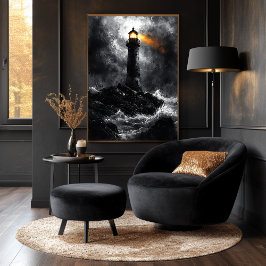 Stormig fyr i dramatisk monokrom stil poster