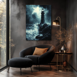 Stormig fyr på natten - Kolkonst Poster