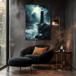 Stormig fyr på natten - Kolkonst Poster