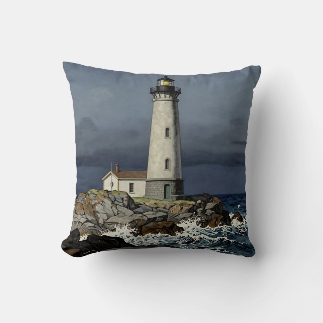 Stormig natt kust fyr kudde (Framsida)