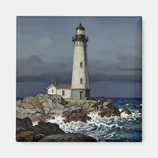 Stormig natt kust fyr magnet (Framsidan)