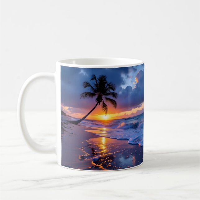 Stormig solnedgång Strand Canvastryck | Ensam palm Kaffemugg (Vänster)