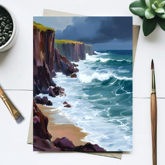 Stormig Strand | Strand Oceanvågor Målning Vykort