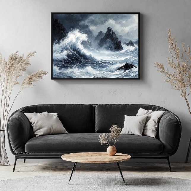 Stormiga havet med dramatisk krasch Vinkara Canvastryck (Stormy Water Artwork)