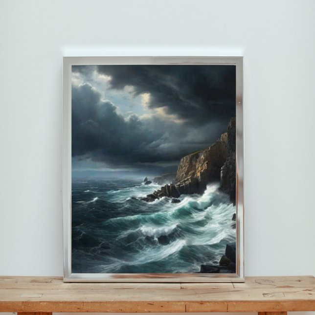 Stormiga havet med Vågar som kraschar Fototryck (Skapare uppladdad)
