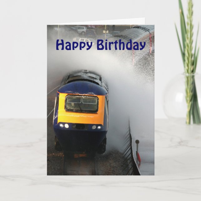 Stormin dag på järnvägslinjen. Grattis på födelsed Kort (Framsida)