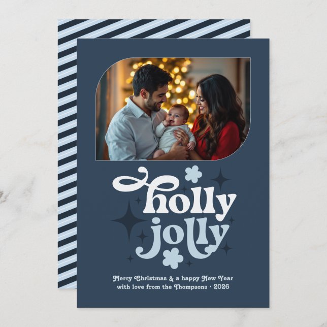 Stormlight Blue Modern Blue Christmas Photo Julkort (Fram/baksida)
