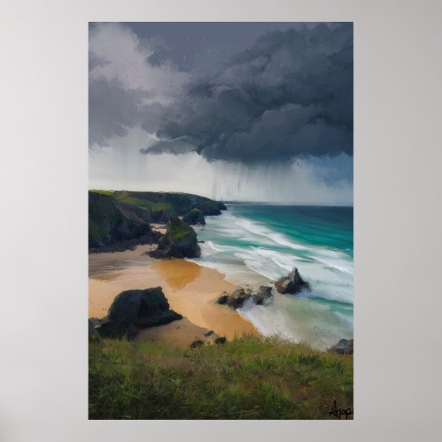 Stormmoln över kusten Cornwall Poster (Framsidan)