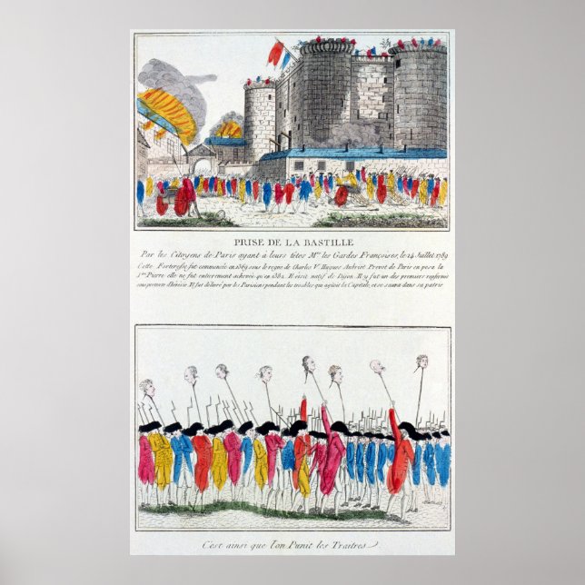 Stormning av Bastiljen i Revolutionen Fransk Poster (Framsidan)