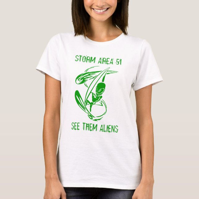 Stormområde 51 Grönt Alien T Shirt (Framsida)