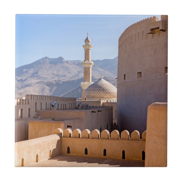 Stormoskén och minareten i Nizwa-Oman Kakelplatta (Framsidan)