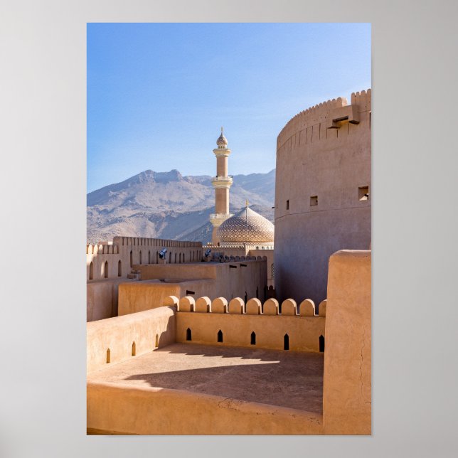 Stormoskén och minareten i Nizwa-Oman Poster (Framsidan)