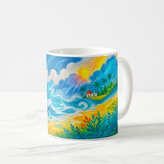 Stormvågor kraschar nära strandhuset kaffemugg (Framsida höger)
