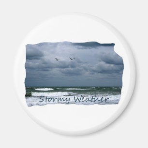 Stormy Beach med Fiskmås-bildtext Magnet