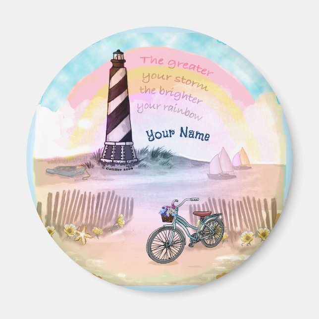 Stormy Bike Lighthouse round Magnet (Framsidan)
