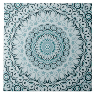 Stormy Blue och Grått Mandala Mönster Kakelplatta