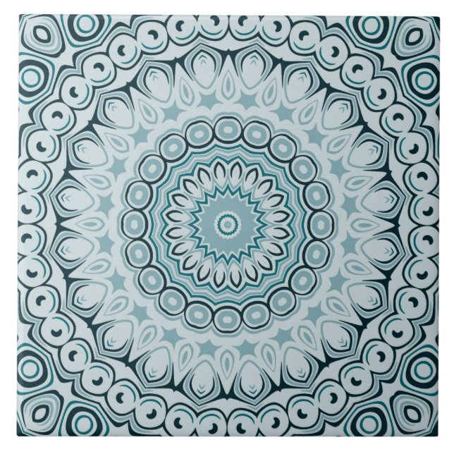 Stormy Blue och Grått Mandala Mönster Kakelplatta (Framsidan)