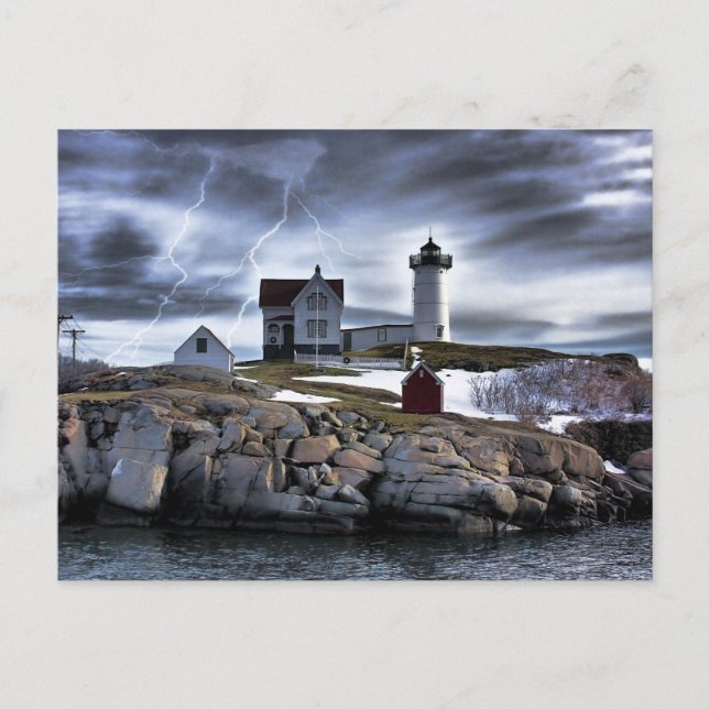 Stormy Cape Neddick "Nubble" light house Vykort (Framsida)